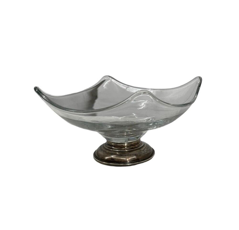 Frank M Whiting Sterling Silver Footed Base Bowl Square Glass Crystal